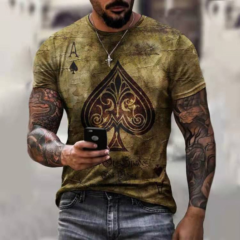 Horrible Skull Spades Poker T-Shirt Casual Men Summer 3D-Print Extra-Large T-Shirt 2022 Comfort Breathable T-Shirt Tops 110-6XL