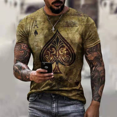Horrible Skull Spades Poker T-Shirt Casual Men Summer 3D-Print Extra-Large T-Shirt 2022 Comfort Breathable T-Shirt Tops 110-6XL