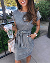 Sweet dress with striped plastic waist straps