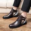 Men Ankle Boots Genuine Leather Dress Shoes Buckle Strap Flats Pointed Toe Motorcycle Boots Casual Nightclub Party Footwear 48