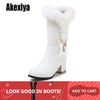 New Winter Long Women's Boots Waterproof Leather Boots Metal Decoration Round Toe Fur High Heels Size 34-43 K663