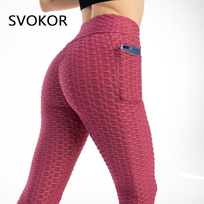 SVOKOR Anti Cellulite Women Leggings with Pockets High Waist Push Up Legging Fitness Gym Pants Spandex Polyester Active Wear