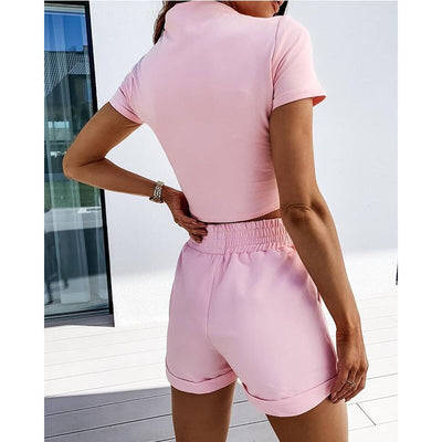 2piece Sets Women Summer Fashion Basic Sports Leisure Tops Shorts Active Casual T-shirt Shorts Loose Slim Suit Gym Wear
