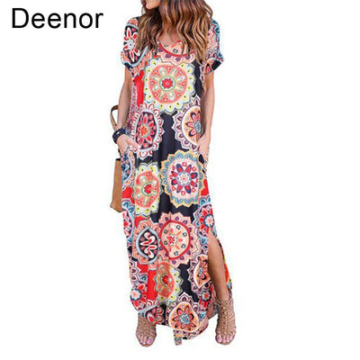Plus Size 5XL Sexy Women Dress Summer 2020 Casual Short Sleeve Floral Maxi Dress For Women Long Dress Free Shipping Lady Dresses