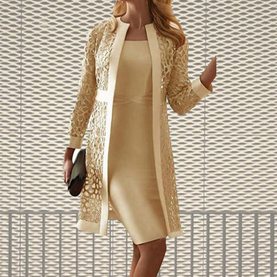 Women Mother of The Bride Dresses Long Sleeve Knee Length Jacket Formal Party Evening Gown Party Dress Vestido Feminino