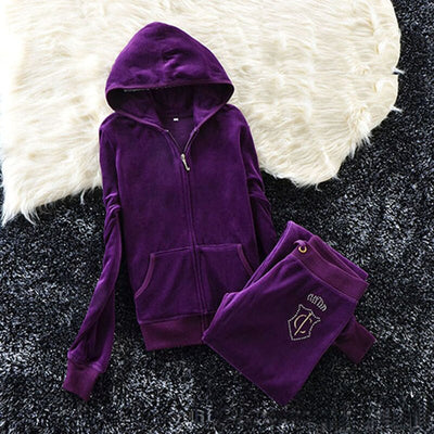 Women's Brand Velvet Fabric Tracksuits Velour Suit Female Track Suit Hoodies Tops and Pants Size S - XL