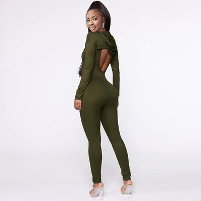 Active Wear Sporty Two Piece Sets Casual Hooded Long Sleeve Extra-short Pullover and Bodycon Sling One Piece Jumpsuits Sweatsuit