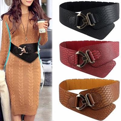 Elastic Women's Wide Belt Fashion Cinch Belt Cummerbund Suitable For Dress Coat Metal Litchi Pattern Wide Waist Belts