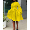 Elegant Women White Yellow Dress Fashion Casual Solid Color Lantern Sleeve African Dress Lady Office Modest Work Wear Vestidos