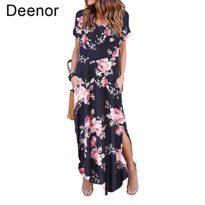Plus Size 5XL Sexy Women Dress Summer 2020 Casual Short Sleeve Floral Maxi Dress For Women Long Dress Free Shipping Lady Dresses