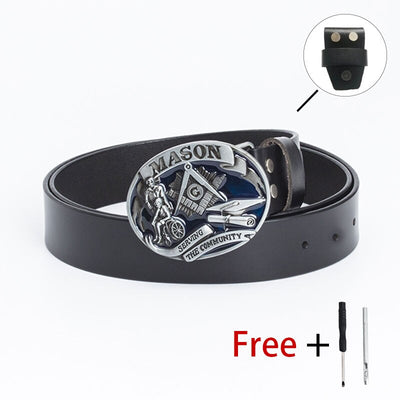 New Arrival Mens Fashion Leather Belt Freemason Letter "G" Free Mason Masonic Buckle Hook Diy Accessories Cowboy Strap For Jean