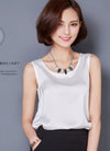 Chiffon silk blouse slim sleeveless O-neck blusa feminina tops shirts solid vest