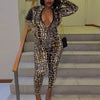 Sexy Leopard Bodycon Skinny Zipper Long Sleeve Jumpsuits Women Fashion Workout Active Wear Casual Print Skinny One Piece Outfits