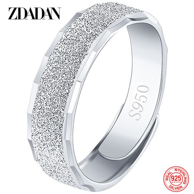 ZDADAN 925 Sterling Silver 6MM Frosted Open Finger Ring For Men Women Adjustable Jewelry Rings