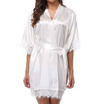 Silk Lace Dress Women's Sleepwear Mini Robe Half Sleeve Lace Bathrobe Sexy Lingerie Night Gown Thongs Nightdress