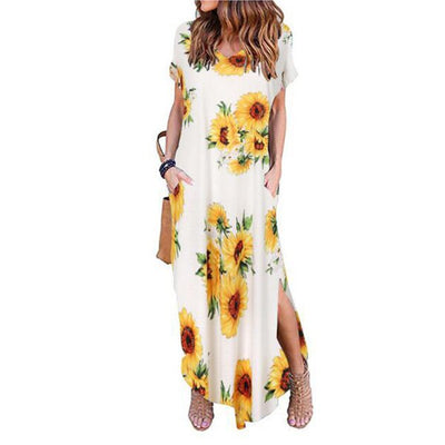 Plus Size 5XL Sexy Women Dress Summer 2020 Casual Short Sleeve Floral Maxi Dress For Women Long Dress Free Shipping Lady Dresses