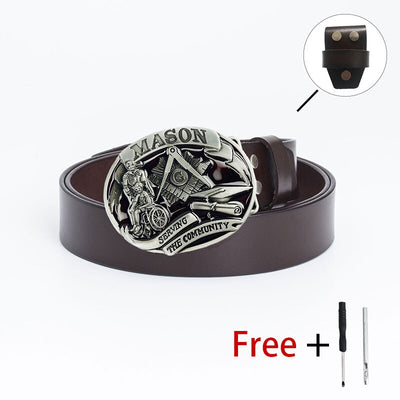 New Arrival Mens Fashion Leather Belt Freemason Letter "G" Free Mason Masonic Buckle Hook Diy Accessories Cowboy Strap For Jean