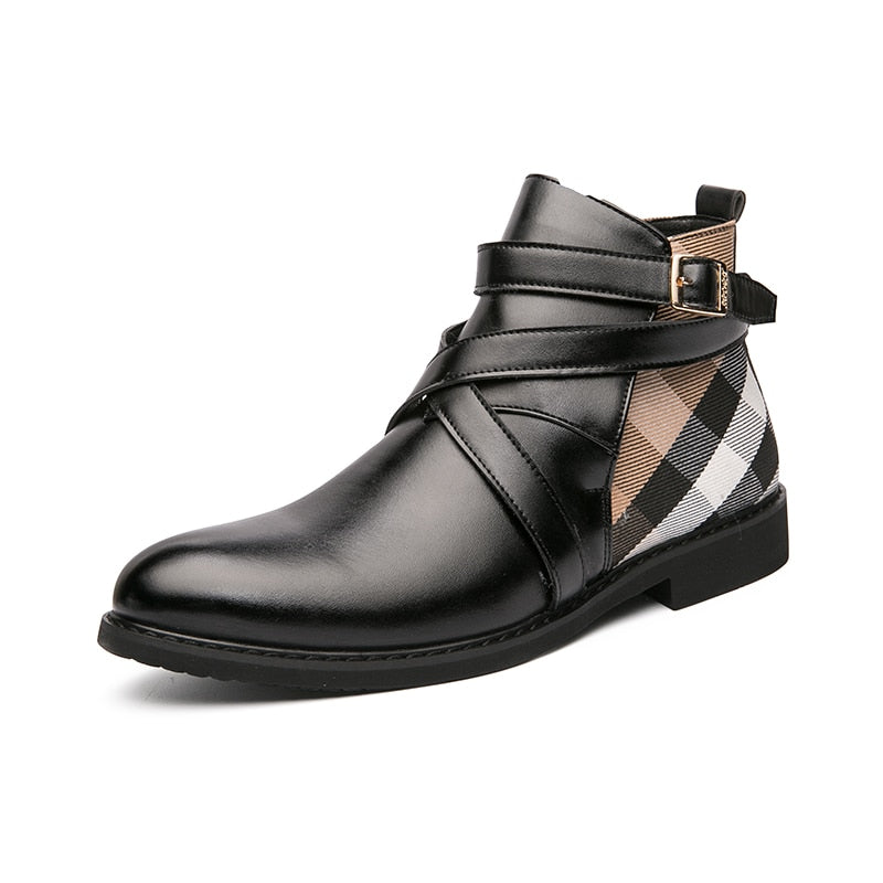 Men Ankle Boots Genuine Leather Dress Shoes Buckle Strap Flats Pointed Toe Motorcycle Boots Casual Nightclub Party Footwear 48