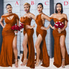 2023 African Bridesmaid Dresses Sleeveless Floor Length Sweep Train Side Slit Silk Satin Pleated Wedding Party Bridemaid Gown