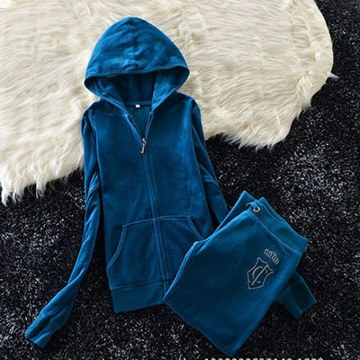 Women's Brand Velvet Fabric Tracksuits Velour Suit Female Track Suit Hoodies Tops and Pants Size S - XL