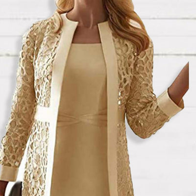 Women Mother of The Bride Dresses Long Sleeve Knee Length Jacket Formal Party Evening Gown Party Dress Vestido Feminino