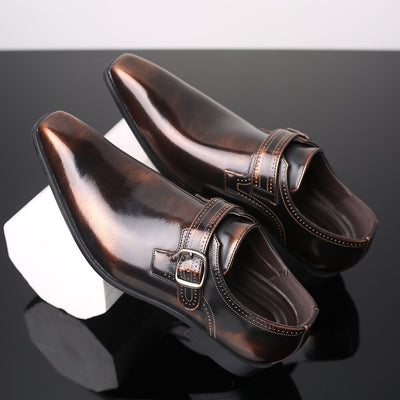 Men's Fashion Vintage Buckle Derby Shoes Men Leather Dress Shoes Wedding Party Shoes Mens Business Office Oxfords Slip-On Flats