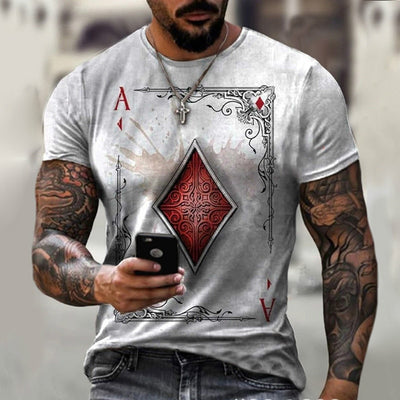 Fashion Playing Cards Lattice Square A 3D Print Men's T-Shirts Casual O-Neck Short Sleeve Loose Oversized T-Shirt Tops Tees 6XL