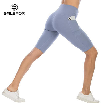 SALSPOR Active Sport Leggings Women Pocket High Waist Fitness Short Leggings Sportswear Breathable Leggings Ladies Gym Wear