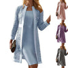 Elegant Women Dress Set Outfits Solid Color Lace Long Sleeve Cardigan Coat Dress Set Fashion Office Lady Dress Sets Party