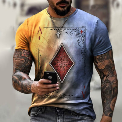 Fashion Playing Cards Lattice Square A 3D Print Men's T-Shirts Casual O-Neck Short Sleeve Loose Oversized T-Shirt Tops Tees 6XL