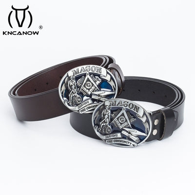 New Arrival Mens Fashion Leather Belt Freemason Letter "G" Free Mason Masonic Buckle Hook Diy Accessories Cowboy Strap For Jean