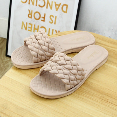 Women's Fashion Sandals Summer Flat Outside Slippers Casual Solid Color Weave Flip Flops Female Indoor Shoes