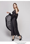 Sexy Sling Dress Sleeping Robe Two-Piece Faux Silk Sleepwear Women Elegant Lady Lace Long-Sleeve Nightgowns Bathrobes T0008