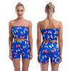 Women Summer Butterfly Print Outfit Sweet Suit Active Wear Two Piece Set Tracksuit Strapless Tube Crop Top High Waist Shorts Set