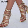 Eilyken Gold Bling Crystal Sexy Sandals High Heels Strappy Gladiator Women Sandal Stiletto Wedding Sandalias De Mujer