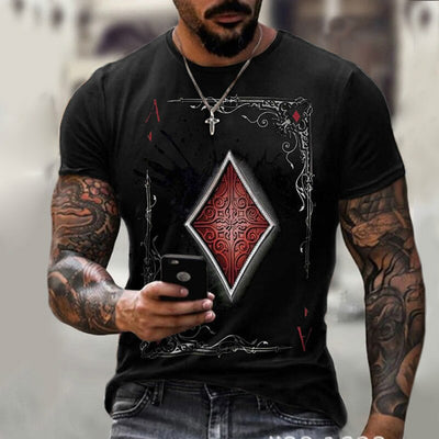 Fashion Playing Cards Lattice Square A 3D Print Men's T-Shirts Casual O-Neck Short Sleeve Loose Oversized T-Shirt Tops Tees 6XL