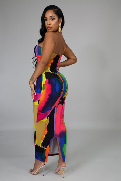 Sexy Europe and America Wrapped Chest Fashion Print Long Skirt Evening Dress