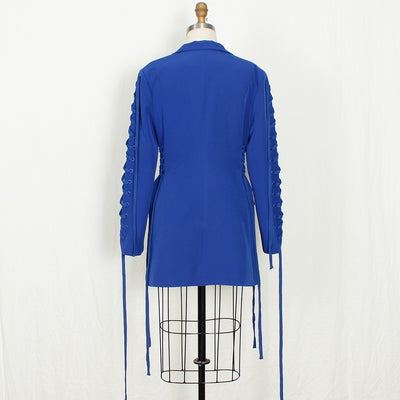 Blazer Dress Women Elegant Fashion Luxury Blue Single Breasted Button Pocket Notched Slim High Quality Blazer Clothes 2023 New