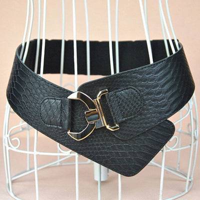 Elastic Women's Wide Belt Fashion Cinch Belt Cummerbund Suitable For Dress Coat Metal Litchi Pattern Wide Waist Belts