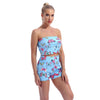 Women Summer Butterfly Print Outfit Sweet Suit Active Wear Two Piece Set Tracksuit Strapless Tube Crop Top High Waist Shorts Set