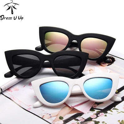 DRESSUUP 13 Colors Sunglasses Women Cat Eye Retro Thick Frame Brand Designer Eyewear Fashiong Mirror Lens Ladies Sun Glasses