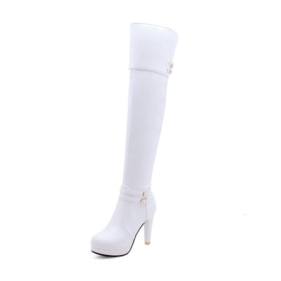 Sgesvier 2021 Black High Heels Over The Knee Boots Women Platform Thigh High Boots Autumn Winter Long Boots Shoes Sexy White