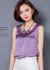 Chiffon silk blouse slim sleeveless O-neck blusa feminina tops shirts solid vest