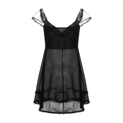 Dourbesty Y2K Fairycore Vintage Kawaii Dress Patchwork Mesh Lace Sexy V-neck Ruffles A-line Dress 2000s Goth Grunge Dresses