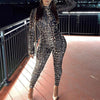 Sexy Leopard Bodycon Skinny Zipper Long Sleeve Jumpsuits Women Fashion Workout Active Wear Casual Print Skinny One Piece Outfits