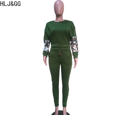 HLJ&amp;GG Autumn Winter Stripe Printing Tracksuits Women Round Neck Long Sleeve Pullover + Jogger Pants Two Piece Sets Outfits 2023