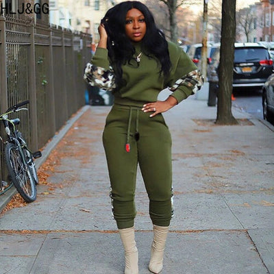 HLJ&amp;GG Autumn Winter Stripe Printing Tracksuits Women Round Neck Long Sleeve Pullover + Jogger Pants Two Piece Sets Outfits 2023