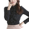 Peter Pan Collar Chiffon Blouse Office Lady Dress Shirt With Ruffles Long Sleeve Black / White