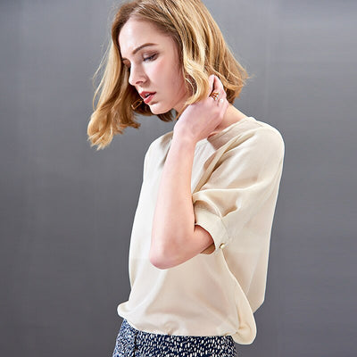 Women's Summer Dresses Pure Silk Blouse With Five-sleeve 100% Silk shirt