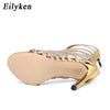 Eilyken Gold Bling Crystal Sexy Sandals High Heels Strappy Gladiator Women Sandal Stiletto Wedding Sandalias De Mujer